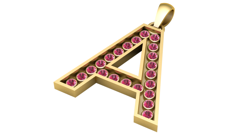 A ALPHABETS GOLD PENDANT 3D PRINTABLE MODEL Model Cetak 3D .c4d .max .obj .3ds .fbx .stl .blend 