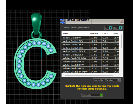 C ALPHABETS GOLD PENDANT 3D PRINTABLE MODEL 3D 프린트 모델