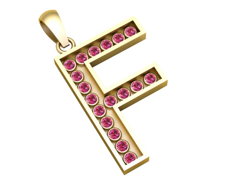 F ALFABETO PINGENTE DE OURO 3D IMPRIM&iacute;VEL MODELO Modelo de Impressão 3D