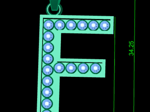 F ALFABETO PINGENTE DE OURO 3D IMPRIM&iacute;VEL MODELO Modelo de Impressão 3D