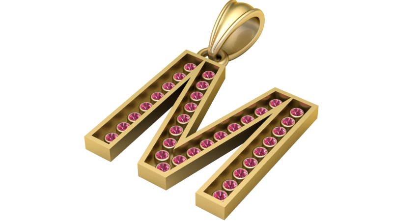 M ALPHABTTES GOLD PENDANT 3D PRINTABLE MODEL Modello di stampa 3D .c4d .max .obj .3ds .fbx .stl .blend 