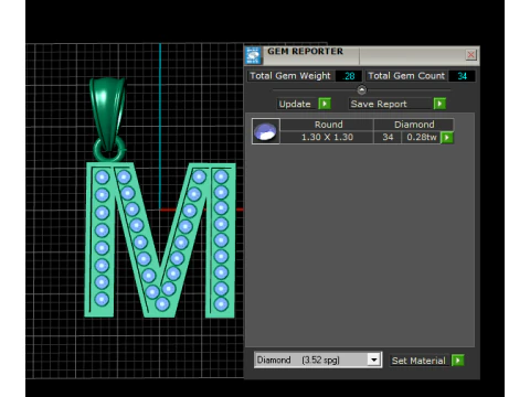 M ALPHABTTES PINGENTE DE OURO 3D IMPRIM&iacute;VEL MODELO Modelo de Impressão 3D