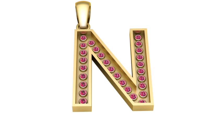 N ALPHBETS GOLD PENDANT 3D PRINTABLE MODEL Model Cetak 3D .c4d .max .obj .3ds .fbx .stl .blend 