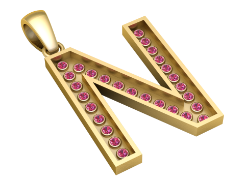 N ALPHBETS GOLD PENDANT 3D PRINTABLE MODEL Model Cetak 3D