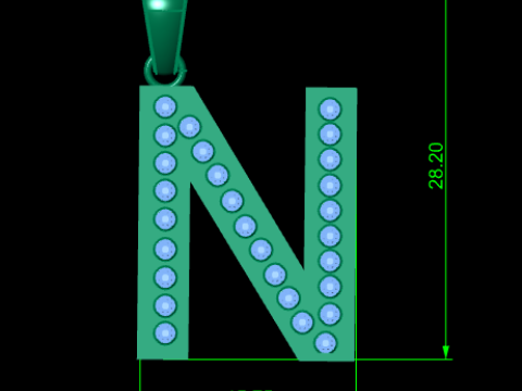 N ALPHBETS GOLD PENDANT 3D PRINTABLE MODEL Model Cetak 3D
