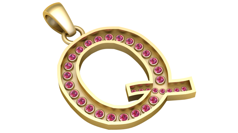 Q ALPHABETS GOLD PENDANT 3D PRINTABLE MODEL 3D 打印模型 .c4d .max .obj .3ds .fbx .stl .blend 