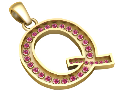 Q ALFABETOS PINGENTE DE OURO 3D IMPRIM&iacute;VEL MODELO Modelo de Impressão 3D