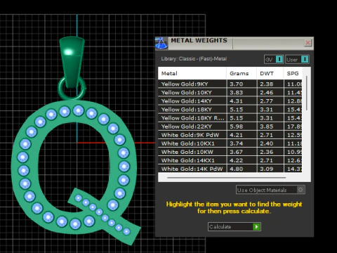 Q ALFABETOS PINGENTE DE OURO 3D IMPRIM&iacute;VEL MODELO Modelo de Impressão 3D