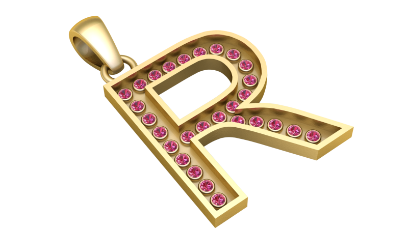 R ALPHABETS GOLD PENDANT 3D PRINTABLE MODEL Model do druku 3D .c4d .max .obj .3ds .fbx .stl .blend 