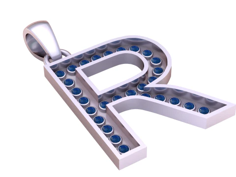 R ALFABETOS PINGENTE DE OURO 3D IMPRIM&iacute;VEL MODELO Modelo de Impressão 3D