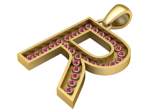 R ALFABETOS PINGENTE DE OURO 3D IMPRIM&iacute;VEL MODELO Modelo de Impressão 3D