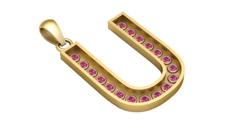 U ALPHABETS GOLD PENDANT 3D PRINTABLE MODEL Model Cetak 3D .c4d .max .obj .3ds .fbx .stl .blend 