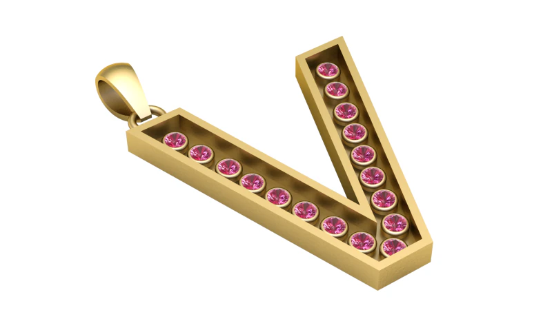 V ALFABETO PINGENTE DE OURO 3D IMPRIM&iacute;VEL MODELO Modelo de Impressão 3D .c4d .max .obj .3ds .fbx .stl .blend 