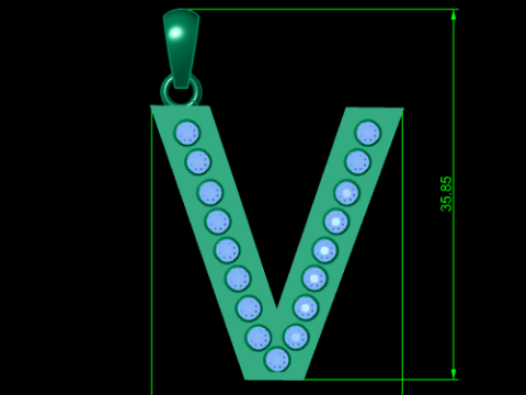 V ALPHABTES GOLD PENDANT 3D PRINTABLE MDOEL 3D Print Model