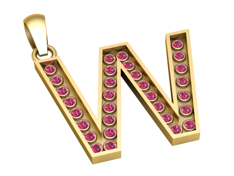 W ALPHBETS GOLD PENDANT 3D PRINTABLE MODEL 3Dプリントモデル