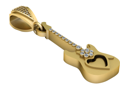 Yellow Gold Guitar Pendant Model 3D