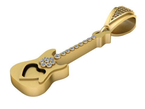 Wisiorek z gitarą z żółtego złota Model 3D