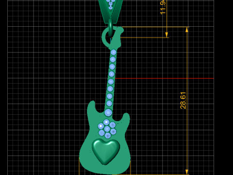Wisiorek z gitarą z żółtego złota Model 3D