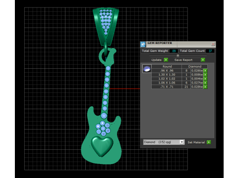 Wisiorek z gitarą z żółtego złota Model 3D