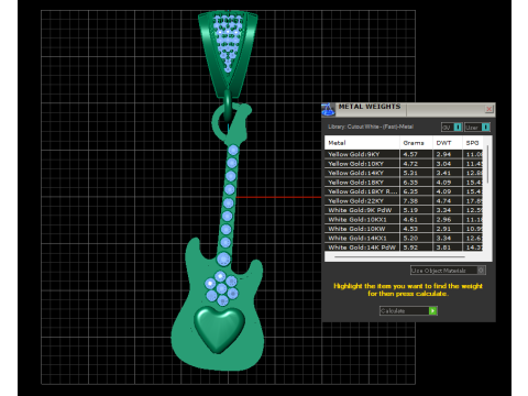 Wisiorek z gitarą z żółtego złota Model 3D