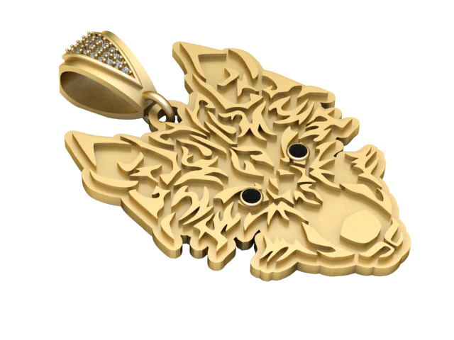 Gold Wolf Pendant 3D Model .c4d .max .obj .3ds .fbx .stl .blend