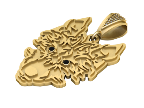 Gold Wolf Pendant 3D Model