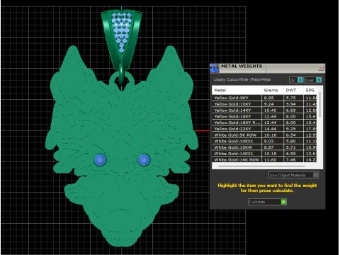 Gold Wolf Pendant 3D Model