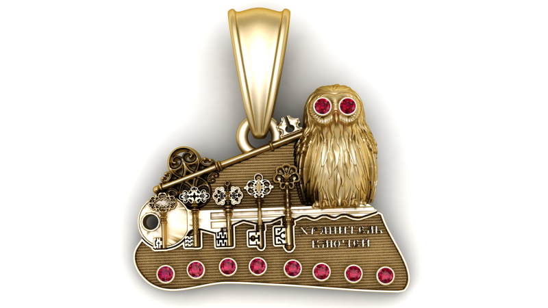 Owl of Wisdom Keys Pendant 3D Model .c4d .max .obj .3ds .fbx .stl .blend 
