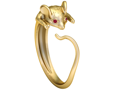 Mouse Wrap Ring with Ruby Eyes 3D 模型