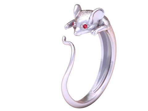 Mouse Wrap Ring with Ruby Eyes 3D Model