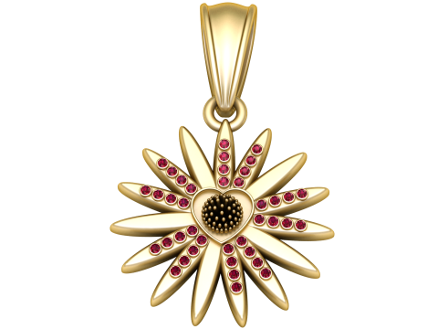 Radiant Daisy Heart Pendant 3D 模型