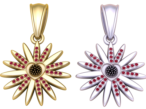 Radiant Daisy Heart Pendant 3D 모델
