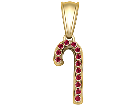 Candy Cane Pendant with Ruby Accents 3D 模型