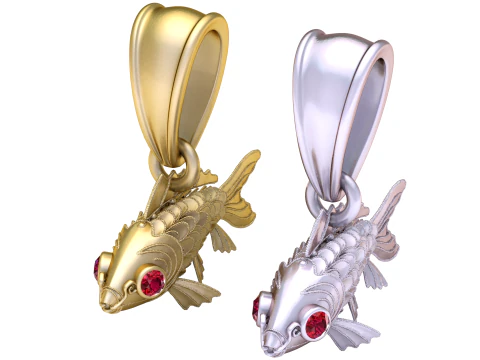 Golden Koi Fish Pendant with Ruby Eyes 3D Model