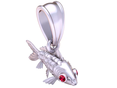 Golden Koi Fish Pendant with Ruby Eyes 3D Model