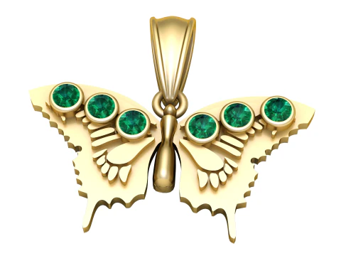 Pingente Borboleta Esmeralda Modelo 3D