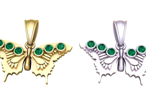 Pingente Borboleta Esmeralda Modelo 3D