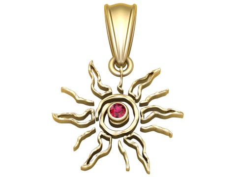 Pingente Sunburst Dourado Modelo 3D