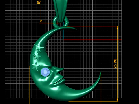 Gold crescent moon pendant 3D Model