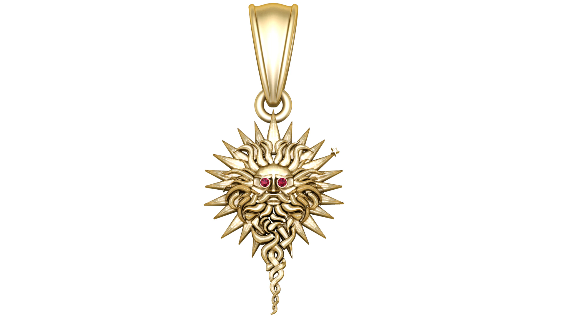 Golden Sun Face Pendant with Gemstone Eyes 3D Model .c4d .max .obj .3ds .fbx .stl .blend