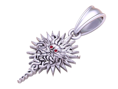 Golden Sun Face Pendant with Gemstone Eyes 3D Model