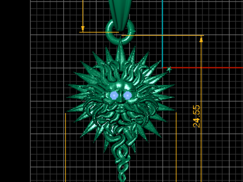 Golden Sun Face Pendant with Gemstone Eyes 3D 모델