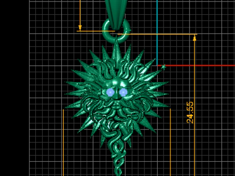 Golden Sun Face Pendant with Gemstone Eyes 3D Model