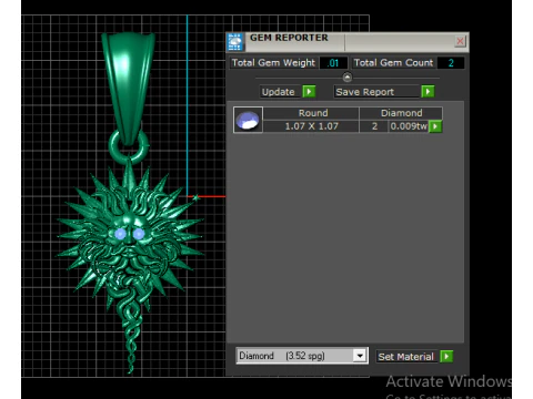 Golden Sun Face Pendant with Gemstone Eyes 3D Model