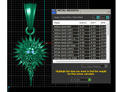 Golden Sun Face Pendant with Gemstone Eyes 3D Model