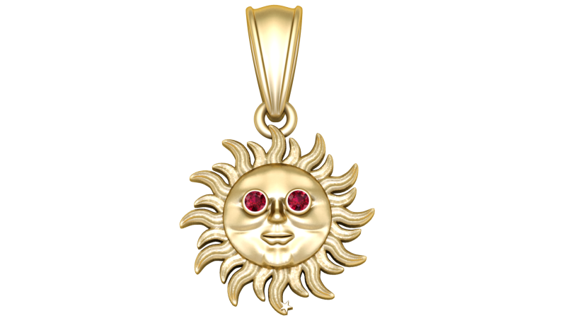Golden Smiling Sun Pendant 3D Model .c4d .max .obj .3ds .fbx .stl .blend 