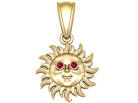 Golden Smiling Sun Pendant 3D Model