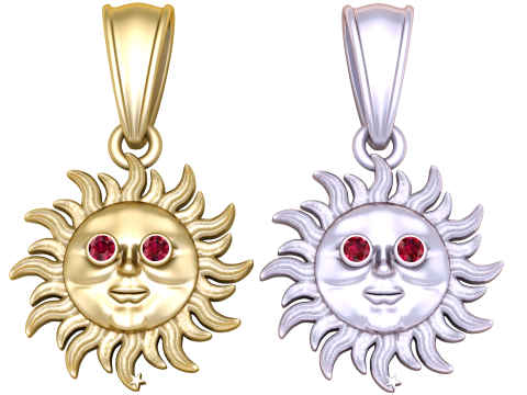 Golden Smiling Sun Pendant 3D Model