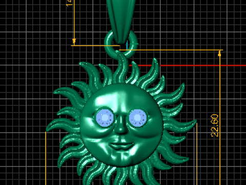 Golden Smiling Sun Pendant 3D Model