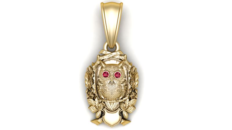 Golden Owl Pendant 3D मॉडल .c4d .max .obj .3ds .fbx .stl .blend